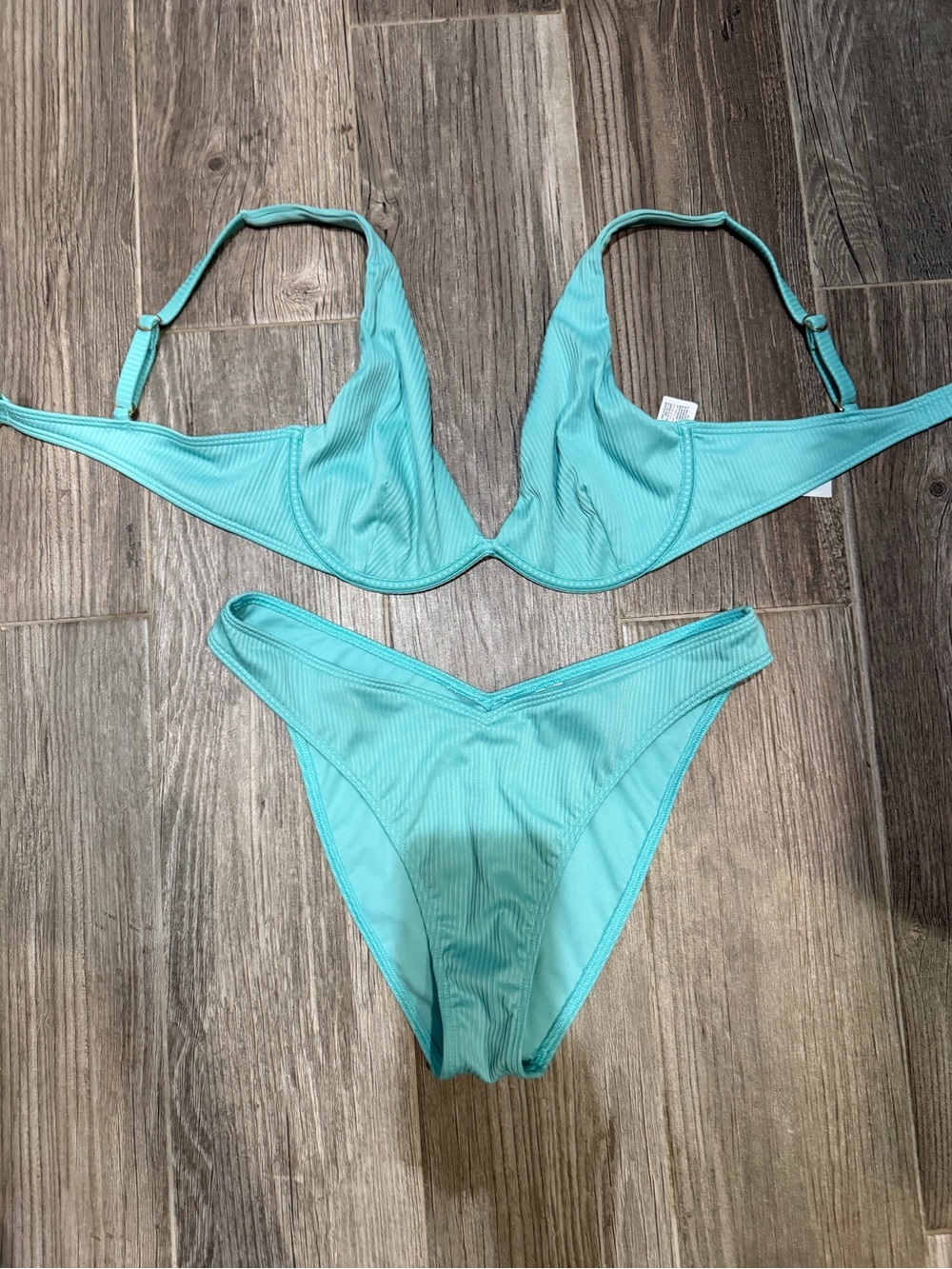 Hollister Ribbed Aqua Underwire Bikini Set